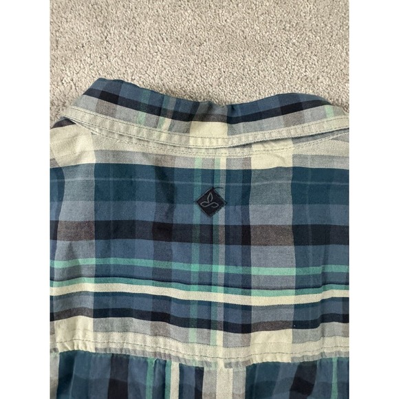 Prana Pearl Snap Dress Shirt Mens X-Large Blue Plaid Short Sleeve Button Up EUC - Picture 8 of 9
